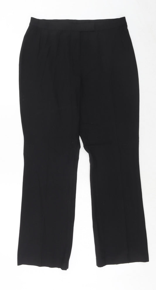 Marks and Spencer Womens Black Polyester Trousers Size 14 Regular Hook & Eye