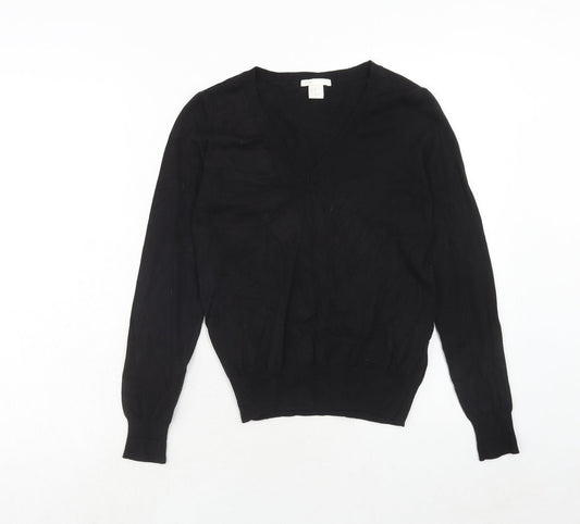 H&M Womens Black Round Neck Viscose Pullover Jumper Size XS