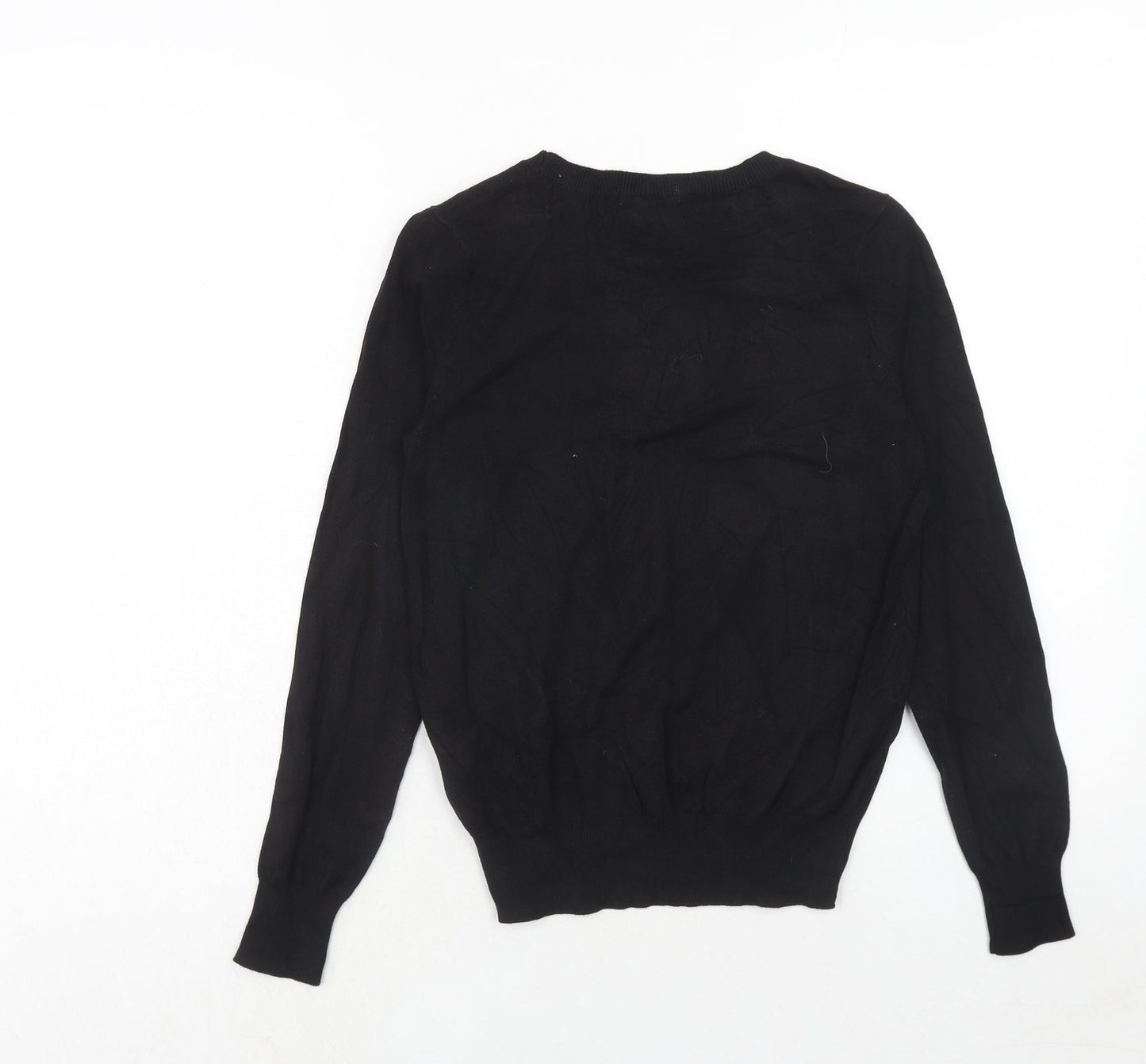 H&M Womens Black Round Neck Viscose Pullover Jumper Size XS