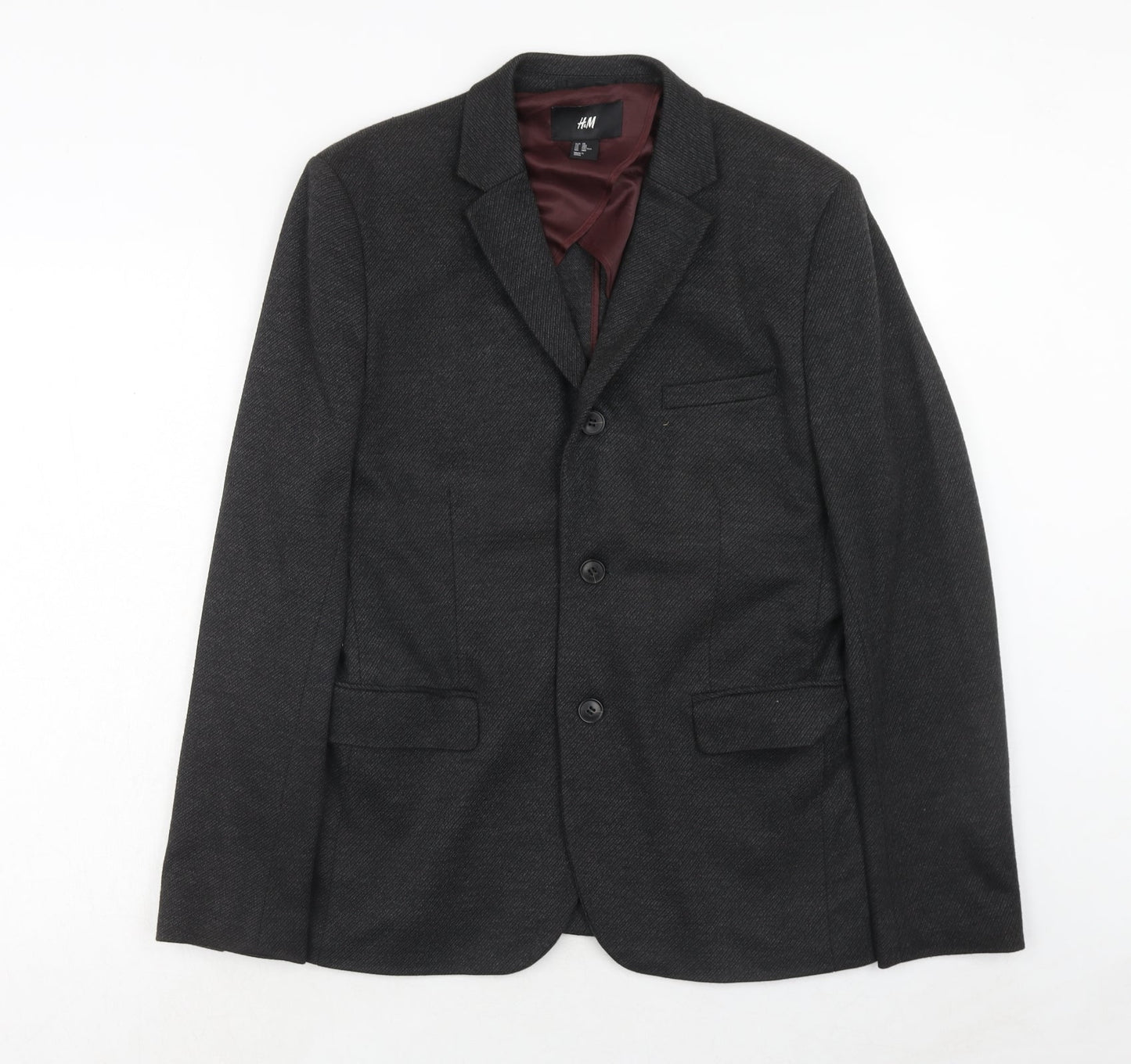 H&M Mens Black Polyester Jacket Suit Jacket Size 38 Regular