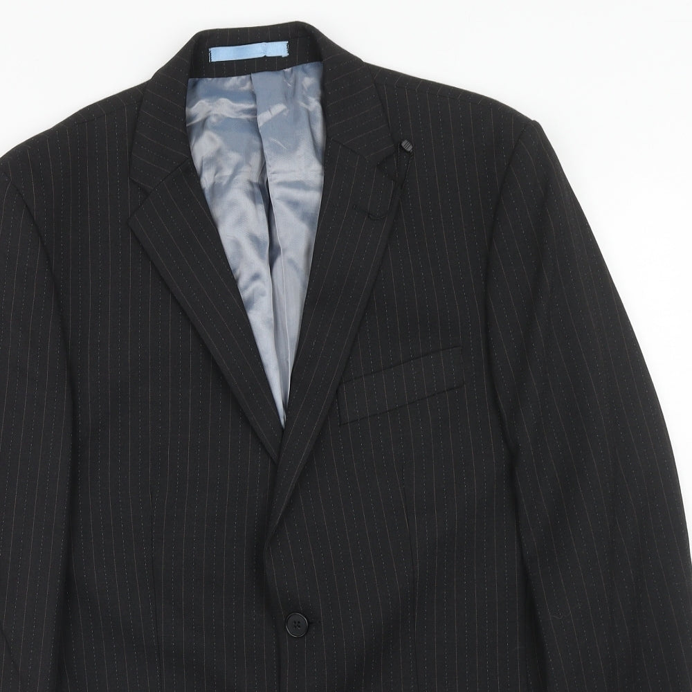 Burton Mens Black Striped Polyester Jacket Suit Jacket Size 38 Regular