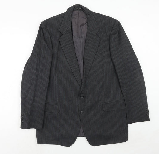 St.Michael Mens Grey Striped Wool Jacket Suit Jacket Size 42 Regular