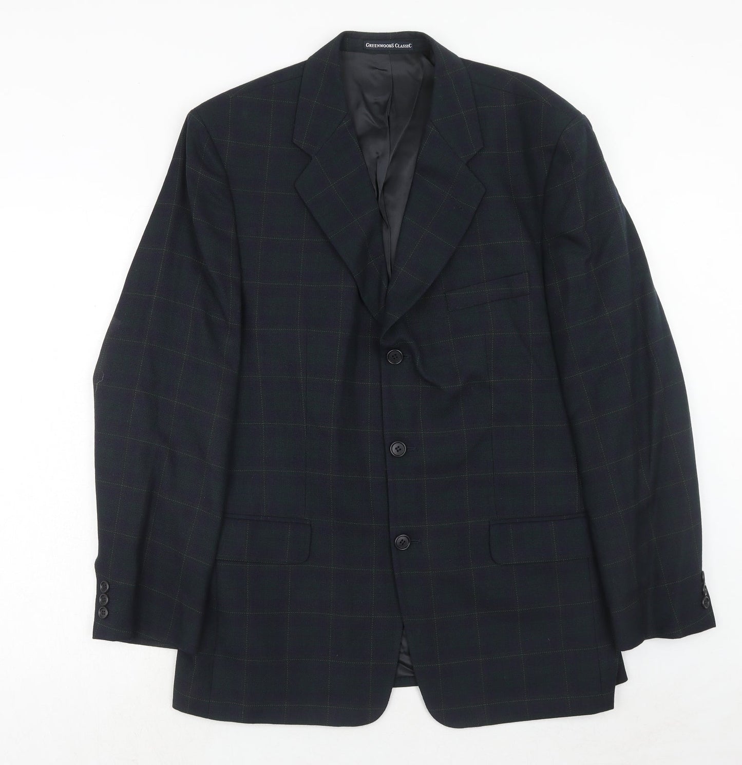 Greenwoods Classic Mens Blue Plaid Polyester Jacket Suit Jacket Size 42 Regular