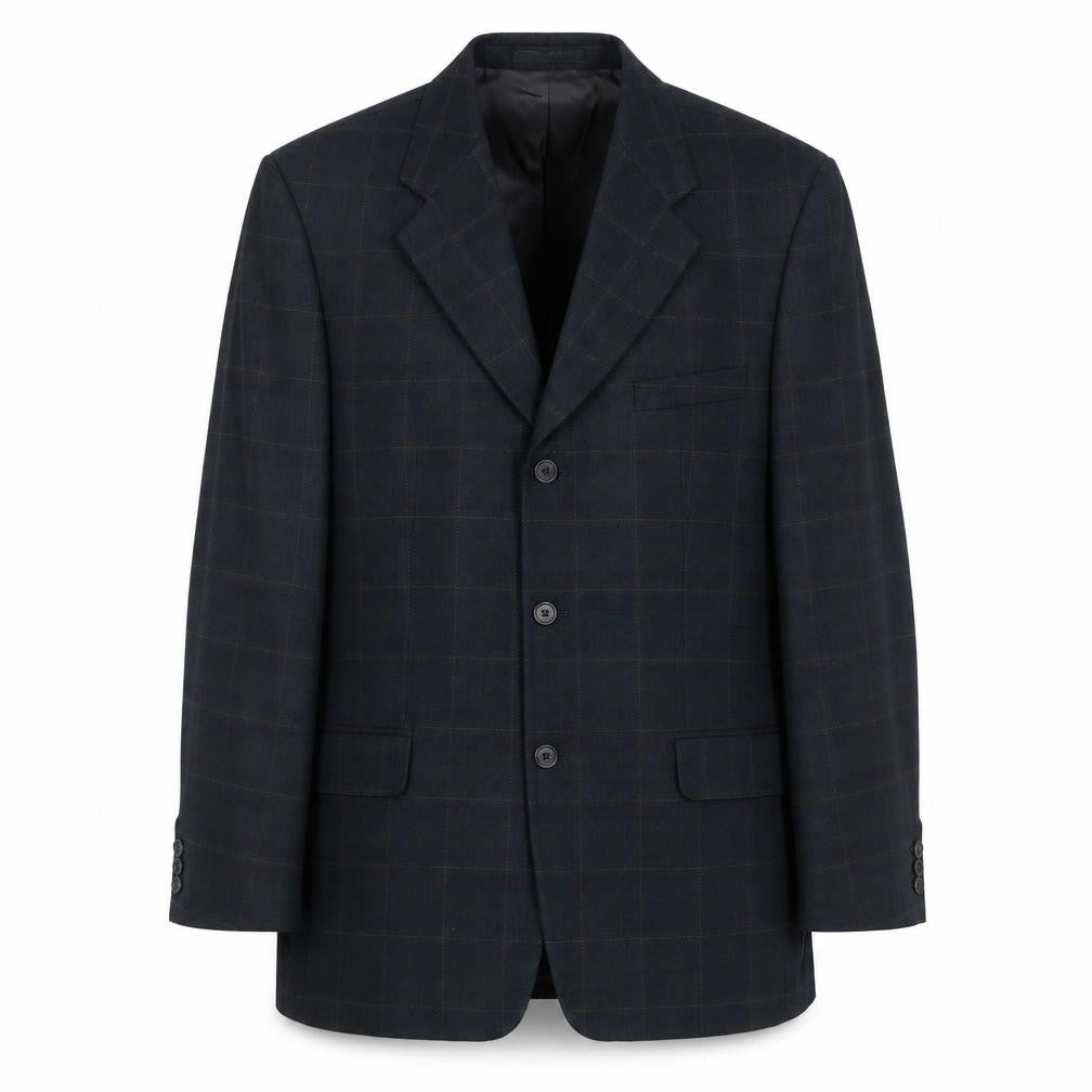 Greenwoods Classic Mens Blue Plaid Polyester Jacket Suit Jacket Size 42 Regular