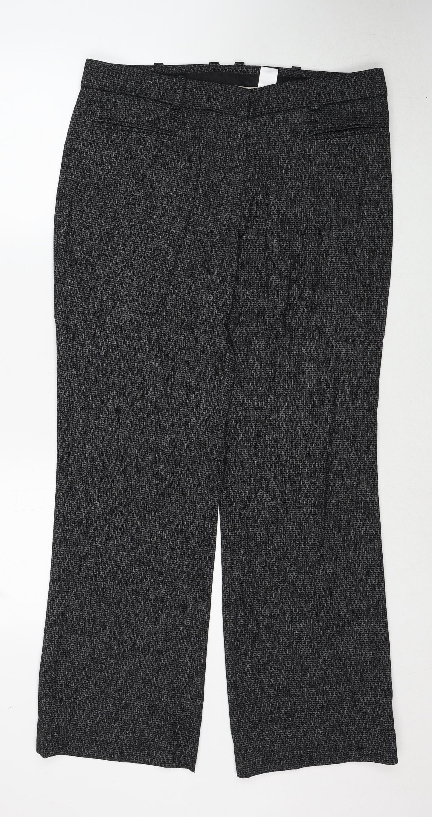 NEXT Womens Black Geometric Polyester Trousers Size 12 Regular Zip