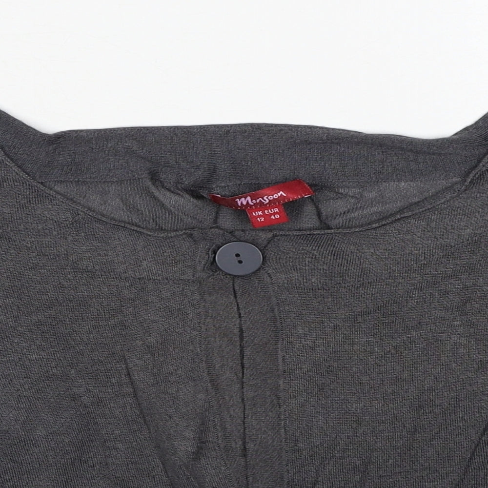 Monsoon Womens Grey Boat Neck Viscose Cardigan Jumper Size 12