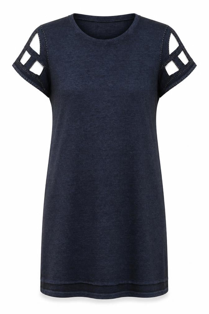 Label Lab Womens Blue Herringbone Cotton A-Line Size 12 Round Neck Pullover