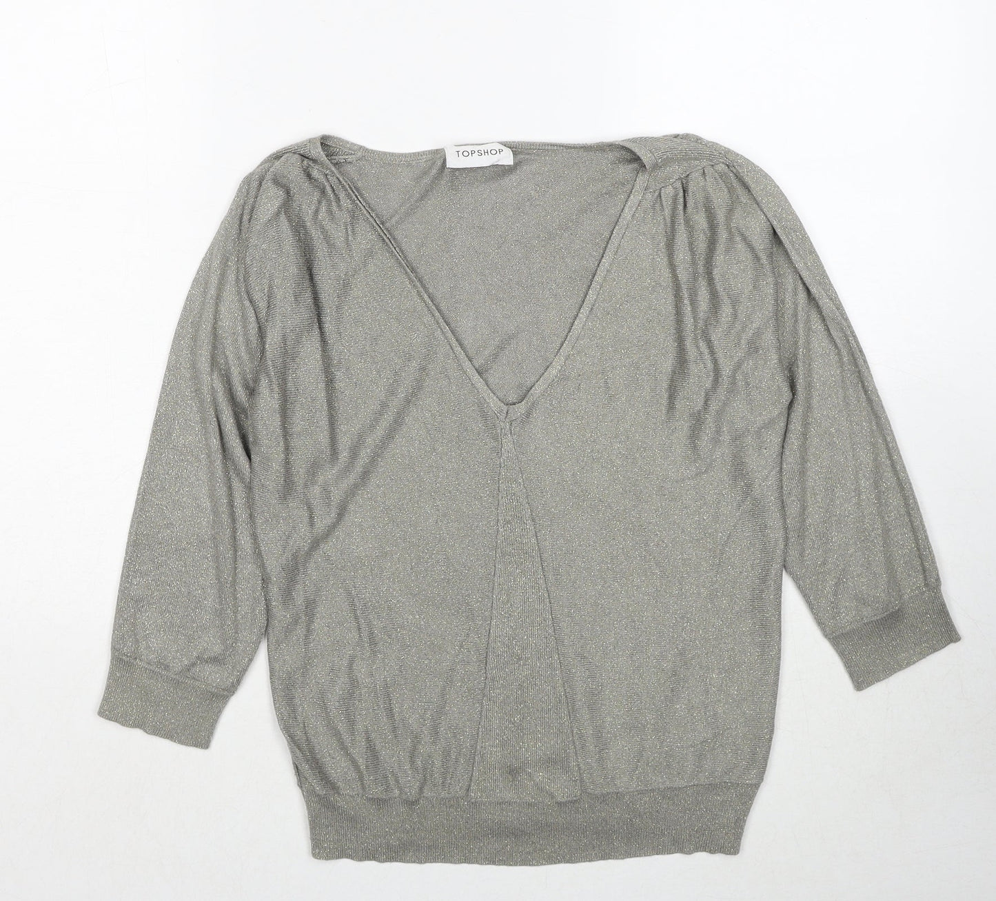 Topshop Womens Grey V-Neck Viscose Pullover Jumper Size 10
