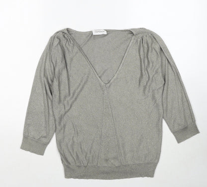 Topshop Womens Grey V-Neck Viscose Pullover Jumper Size 10
