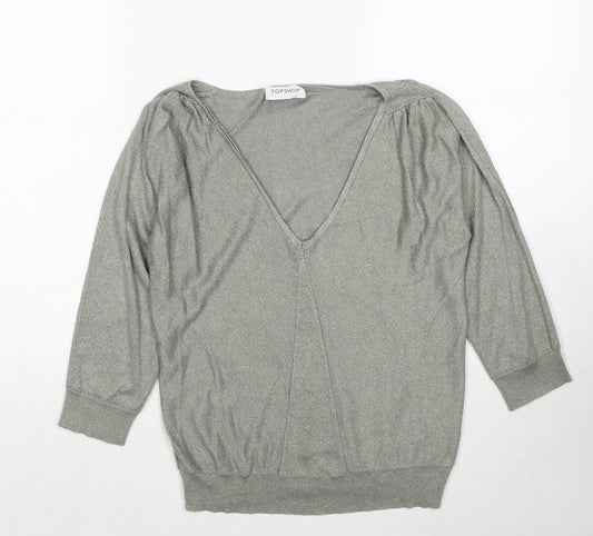 Topshop Womens Grey V-Neck Viscose Pullover Jumper Size 10