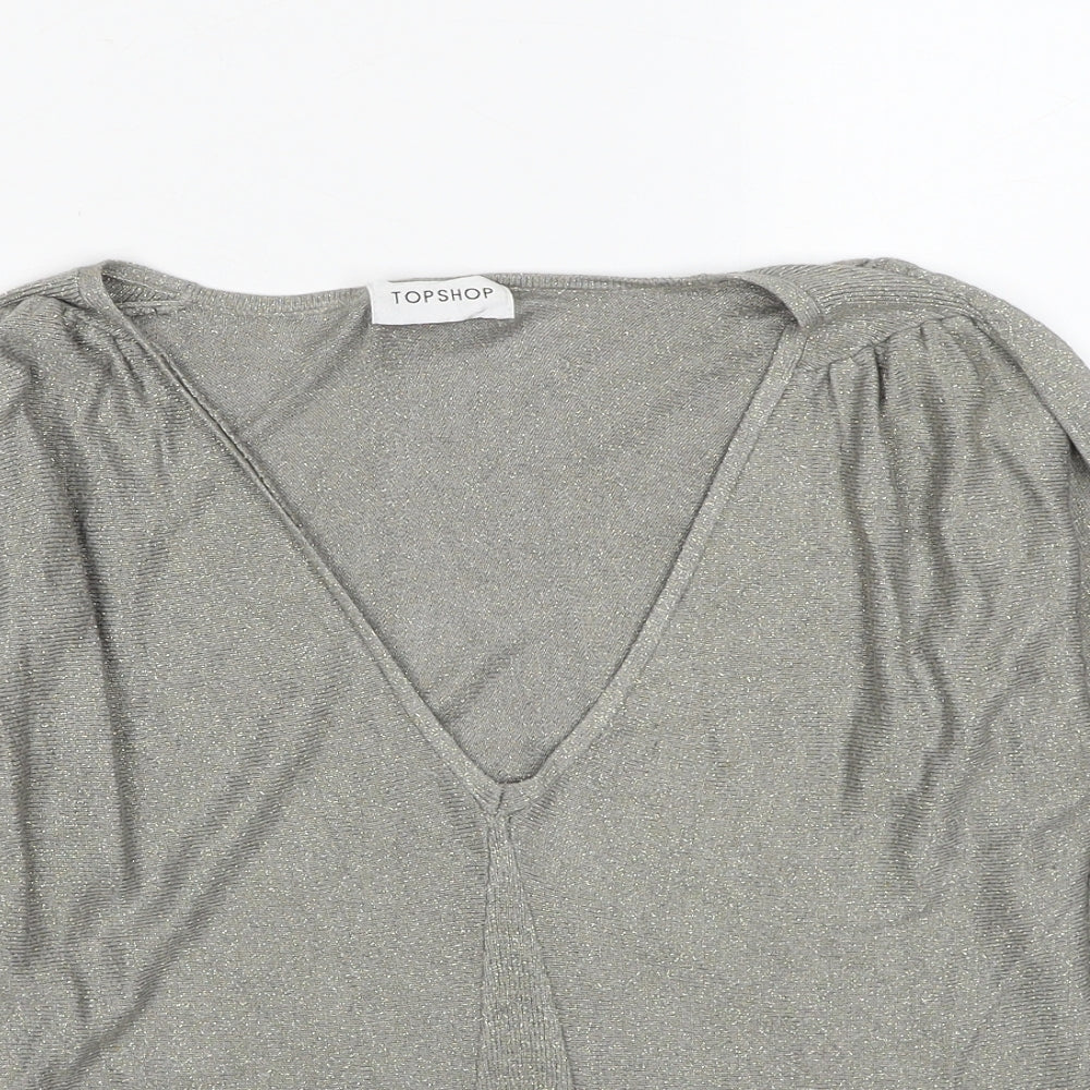Topshop Womens Grey V-Neck Viscose Pullover Jumper Size 10