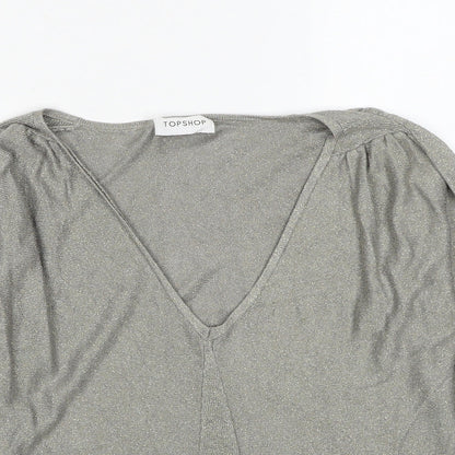 Topshop Womens Grey V-Neck Viscose Pullover Jumper Size 10