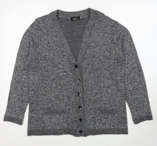 Monique Womens Grey V-Neck Polyester Cardigan Jumper Size M - Size M/L