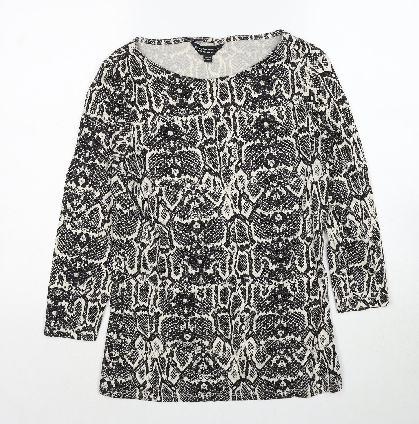 Dorothy Perkins Womens Black Geometric Cotton Basic Blouse Size 10 Round Neck