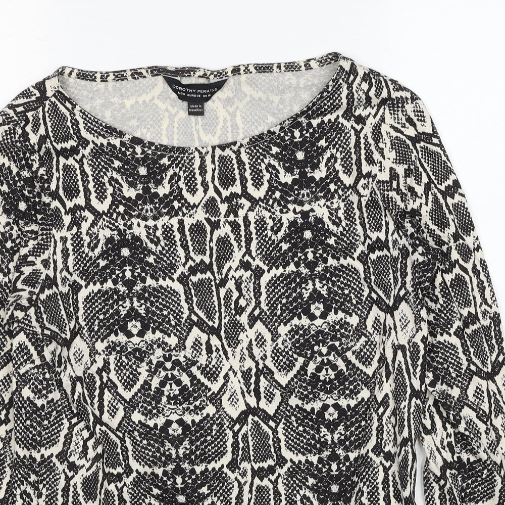 Dorothy Perkins Womens Black Geometric Cotton Basic Blouse Size 10 Round Neck