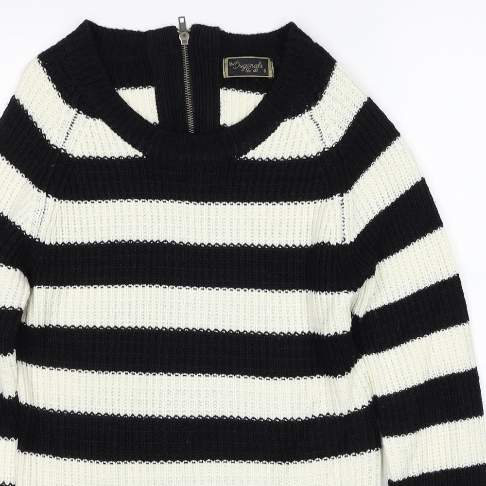 Originals Womens Black Round Neck Striped Acrylic Pullover Jumper Size S