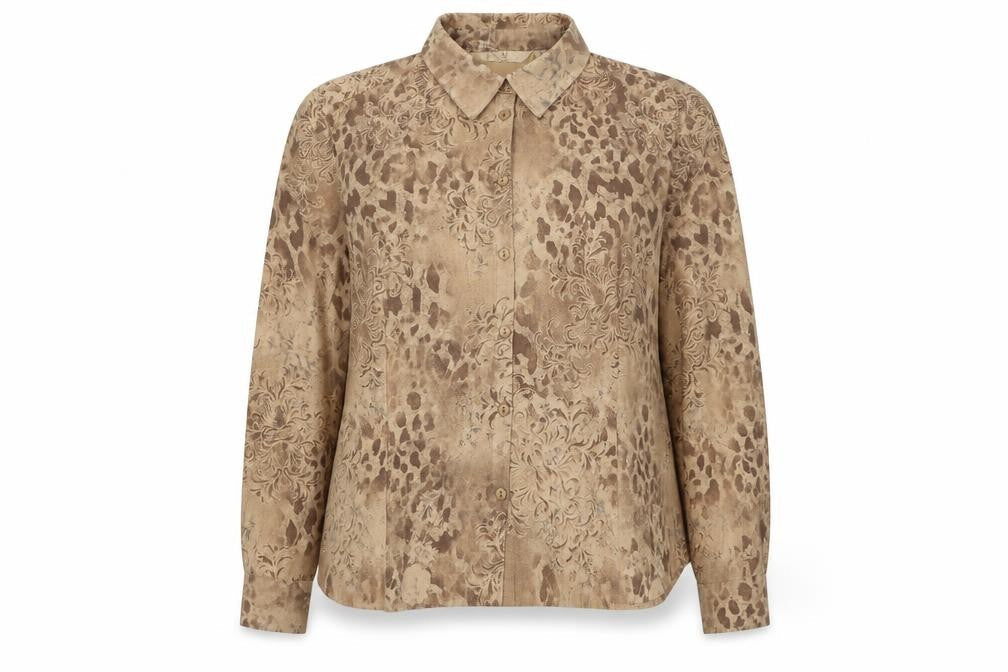 EWM Womens Beige Geometric Polyester Basic Button-Up Size 20 Collared