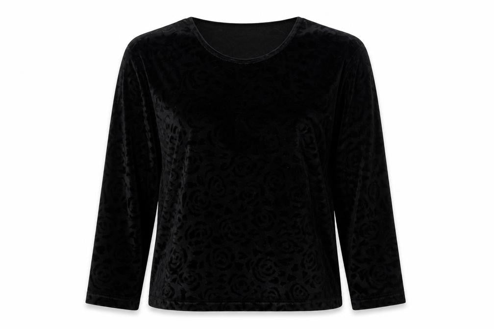 South Lodge Womens Black Geometric Polyester Basic Blouse Size S Round Neck