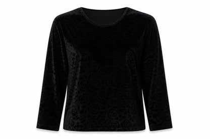 South Lodge Womens Black Geometric Polyester Basic Blouse Size S Round Neck
