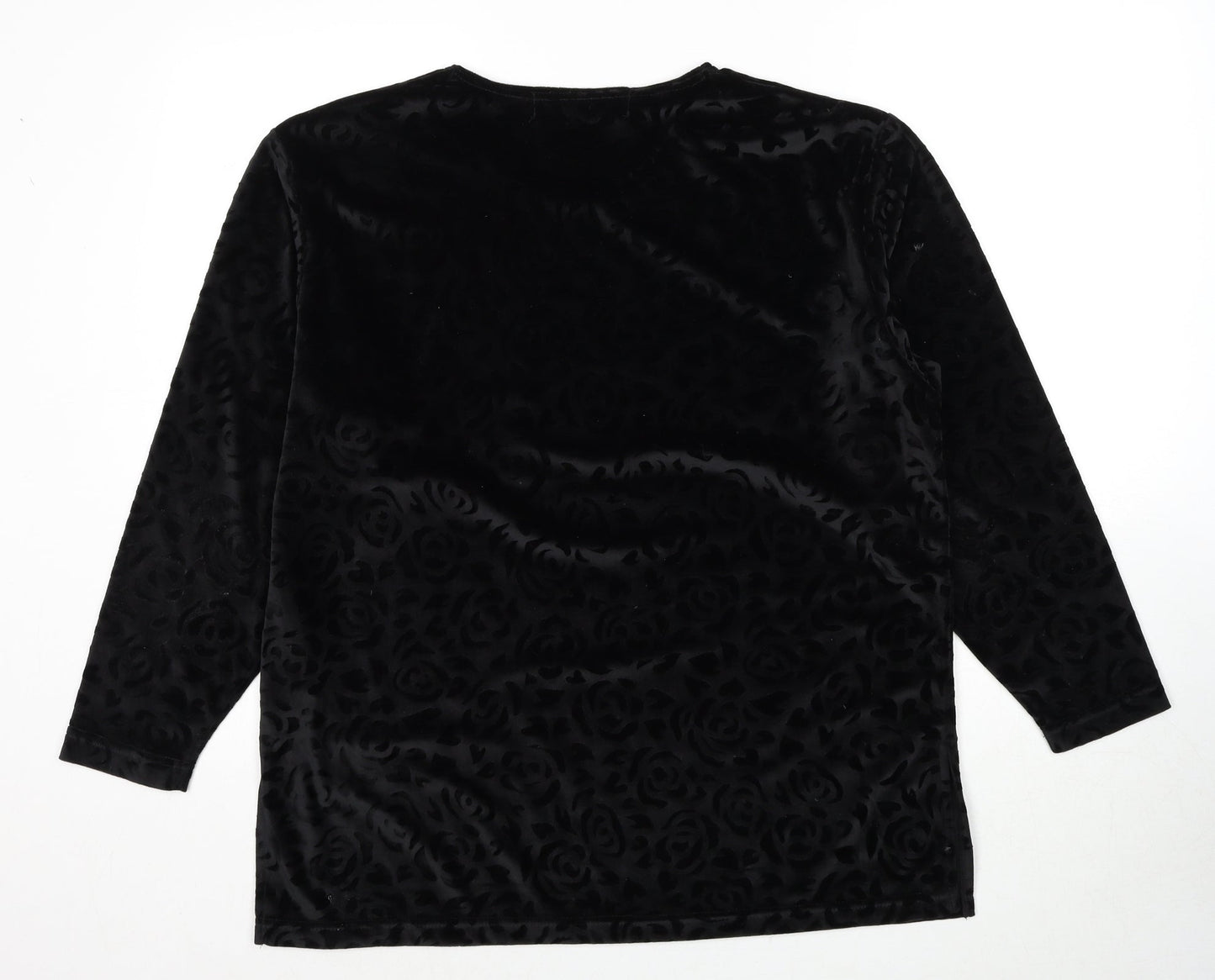 South Lodge Womens Black Geometric Polyester Basic Blouse Size S Round Neck