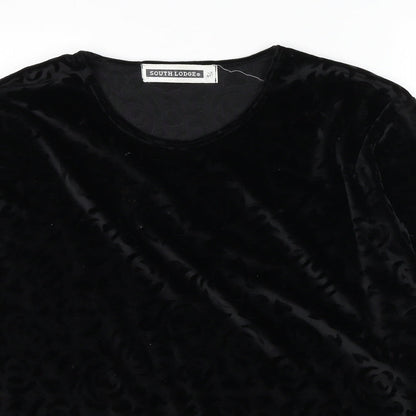South Lodge Womens Black Geometric Polyester Basic Blouse Size S Round Neck