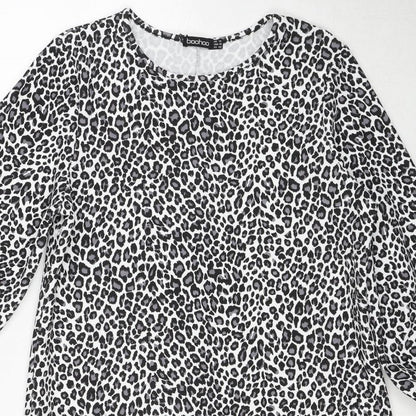 Boohoo Womens Grey Animal Print Polyester A-Line Size 14 Round Neck Pullover - Leopard Pattern