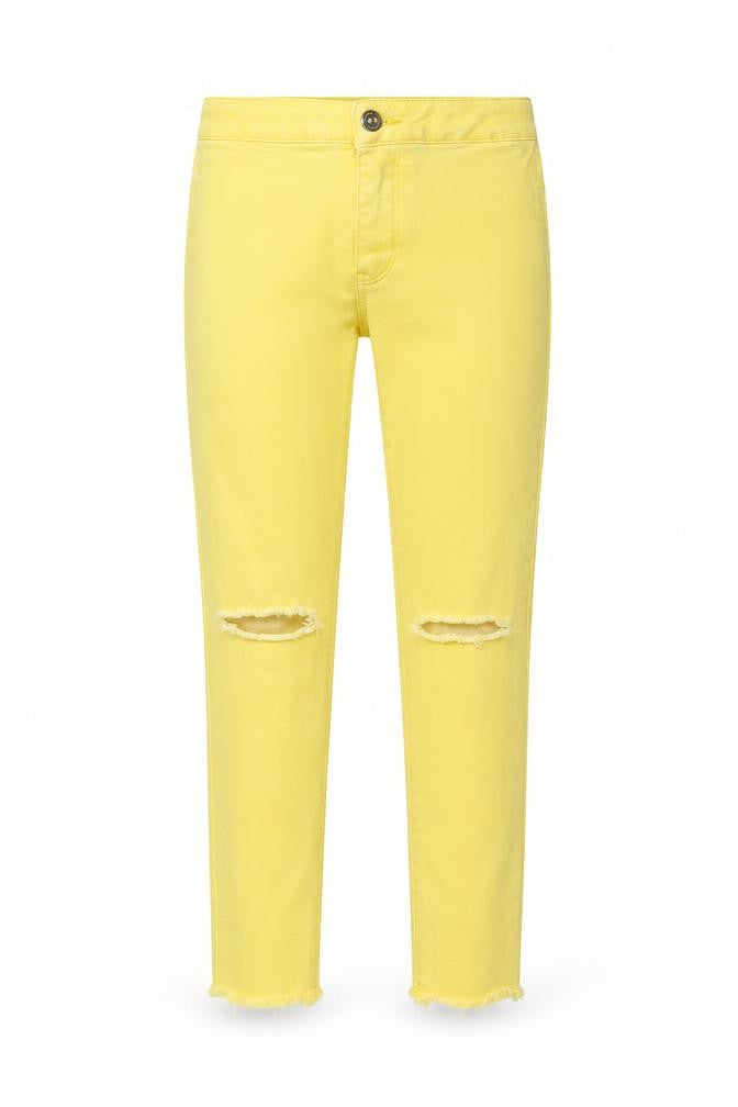 Zara Girls Yellow Cotton Straight Jeans Size 9 Years Regular Zip - Distressed