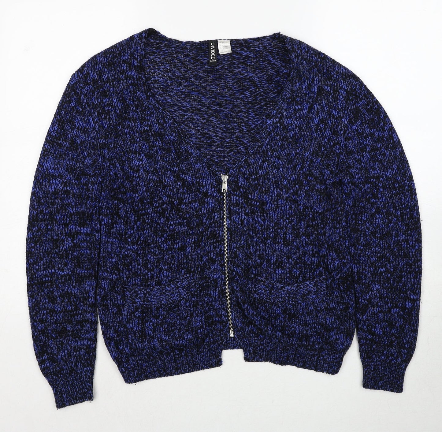Divided by H&M Womens Blue V-Neck Cotton Full Zip Jumper Size 8