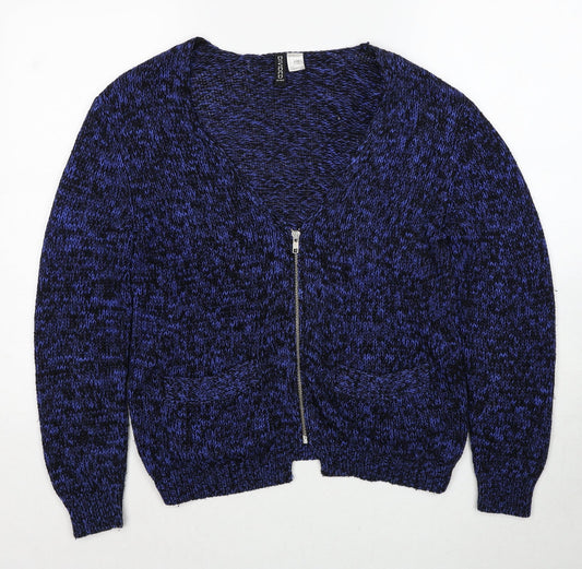 Divided by H&M Womens Blue V-Neck Cotton Full Zip Jumper Size 8