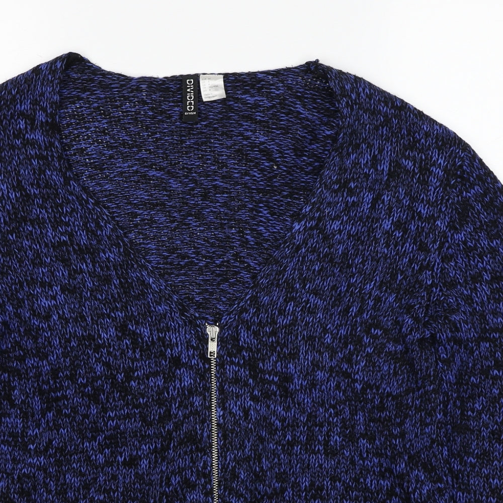 Divided by H&M Womens Blue V-Neck Cotton Full Zip Jumper Size 8