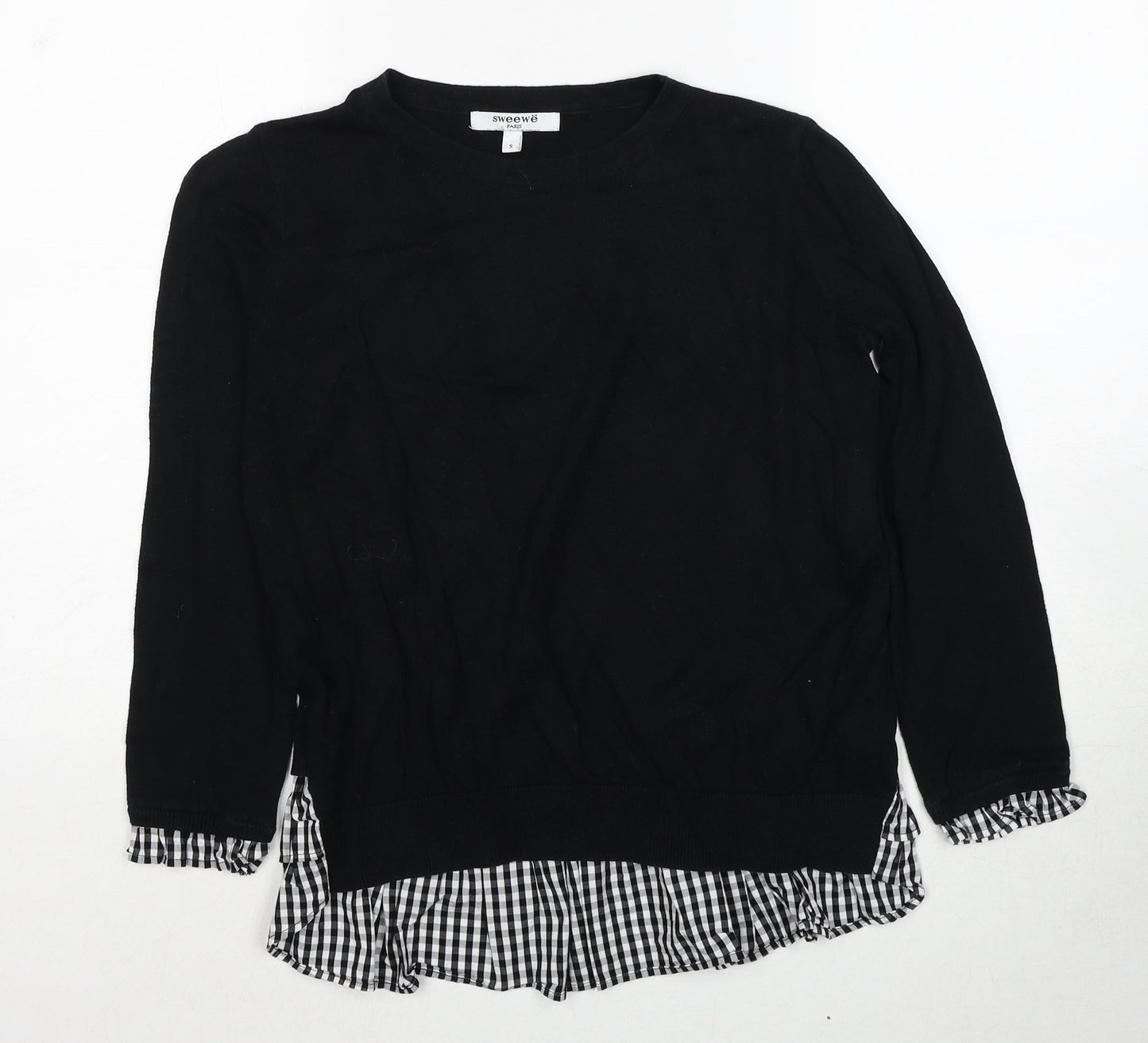 Sweewe Womens Black Round Neck Cotton Pullover Jumper Size S