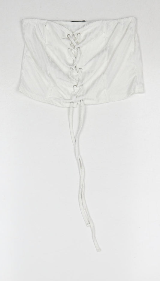 PRETTYLITTLETHING Womens White Polyester Cropped Tank Size 10 Off the Shoulder
