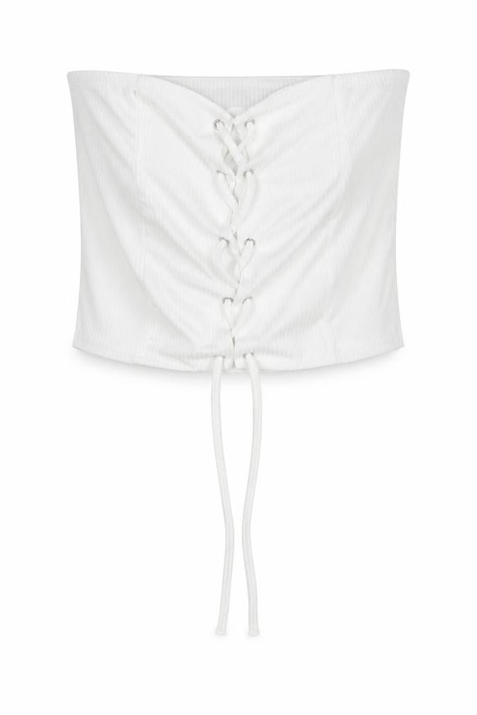 PRETTYLITTLETHING Womens White Polyester Cropped Tank Size 10 Off the Shoulder