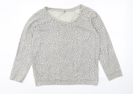 New Look Womens Grey Animal Print Polyester Pullover Sweatshirt Size 14 Pullover - Leopard Pattern