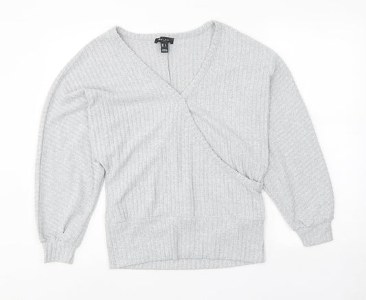 New Look Womens Grey V-Neck Polyester Pullover Jumper Size S