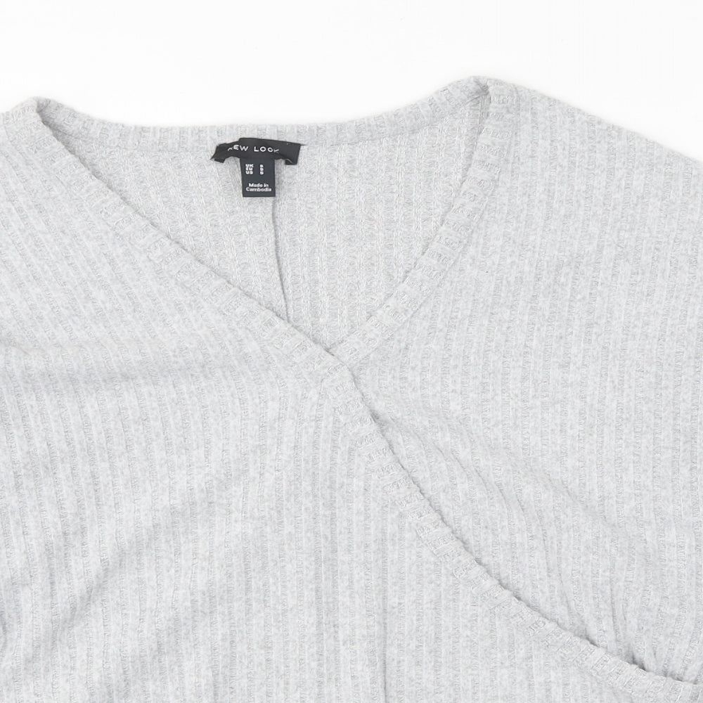 New Look Womens Grey V-Neck Polyester Pullover Jumper Size S