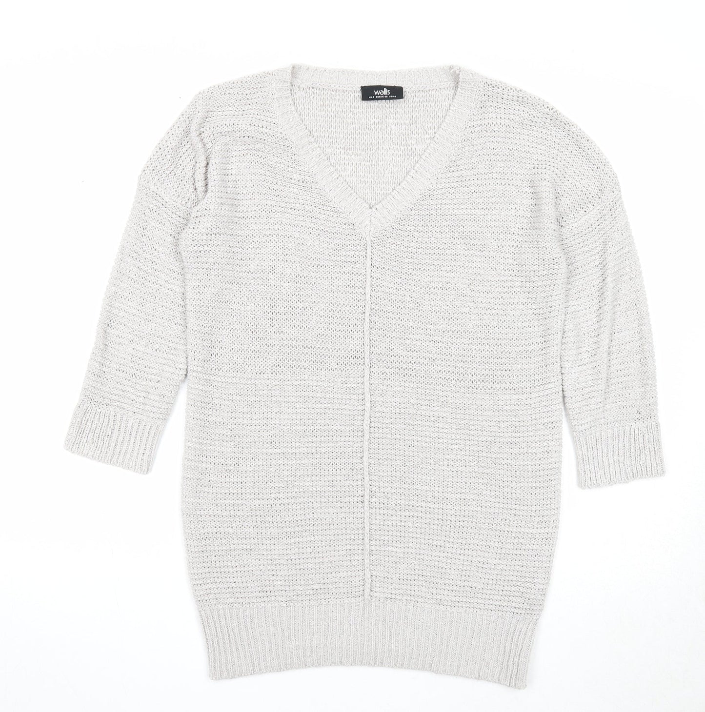 Wallis Womens Grey V-Neck Acrylic Pullover Jumper Size S