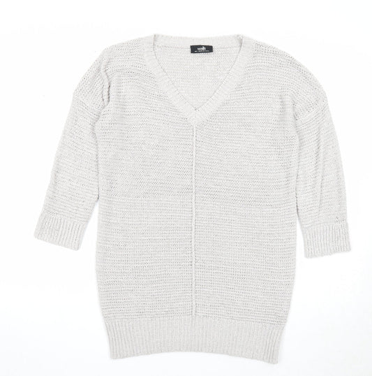 Wallis Womens Grey V-Neck Acrylic Pullover Jumper Size S