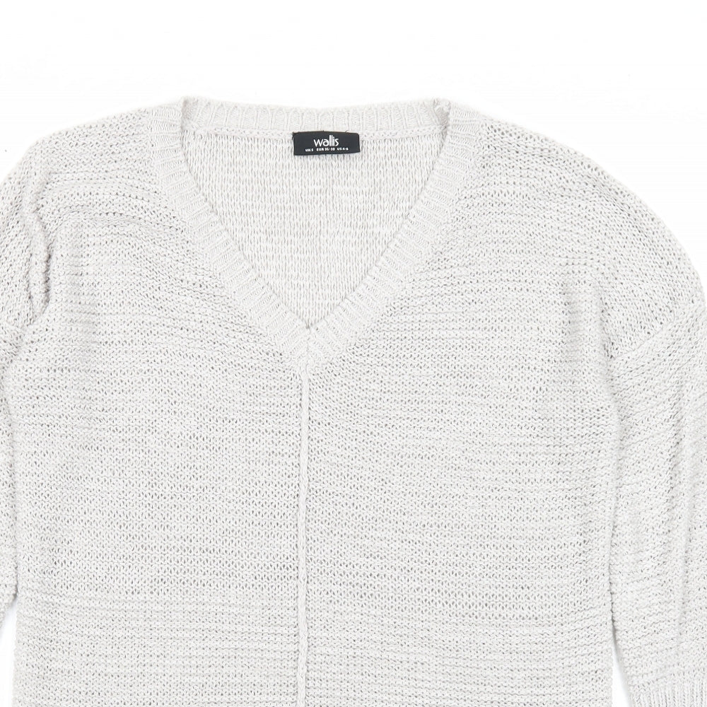 Wallis Womens Grey V-Neck Acrylic Pullover Jumper Size S