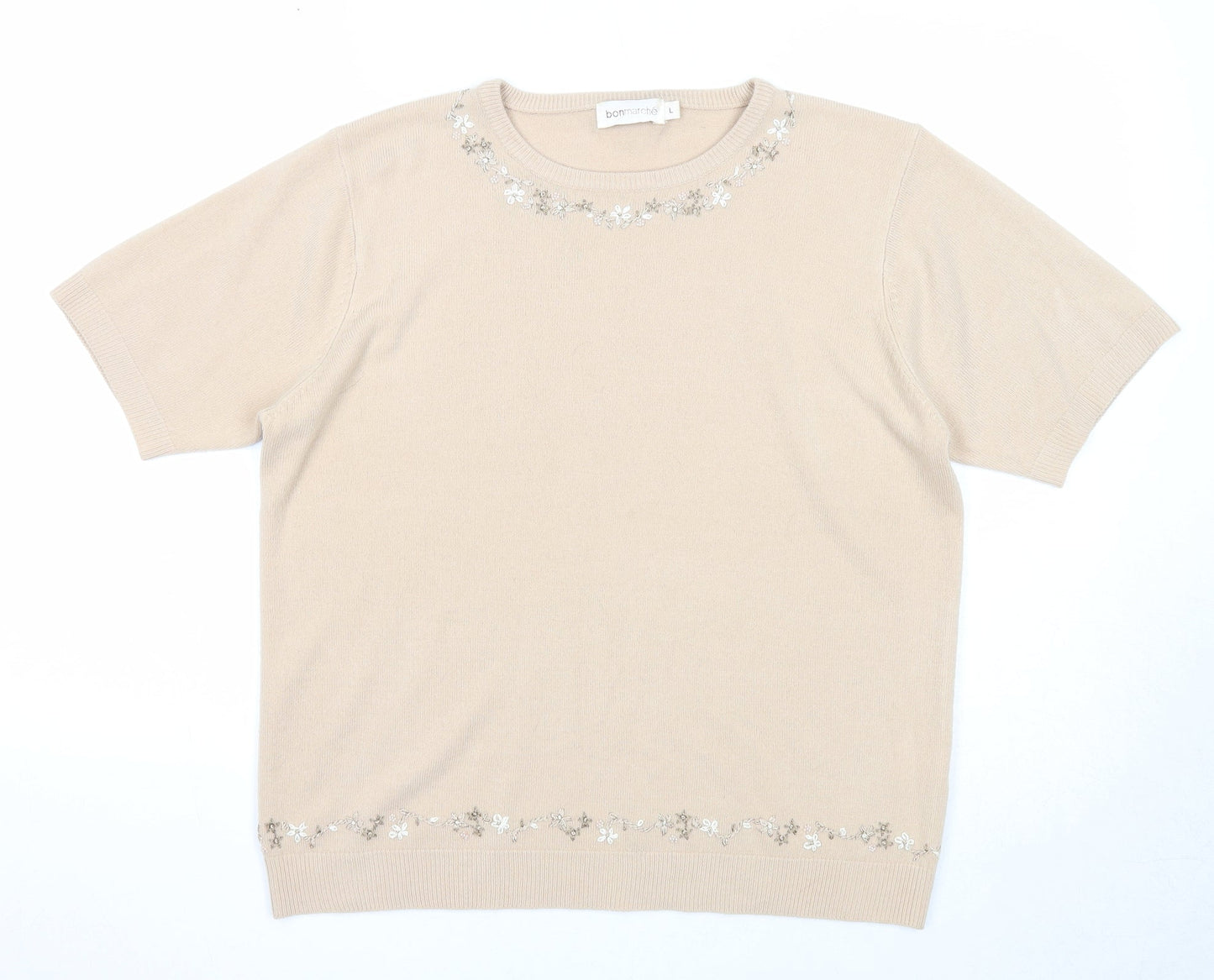 Bonmarché Womens Beige Round Neck Acrylic Pullover Jumper Size L