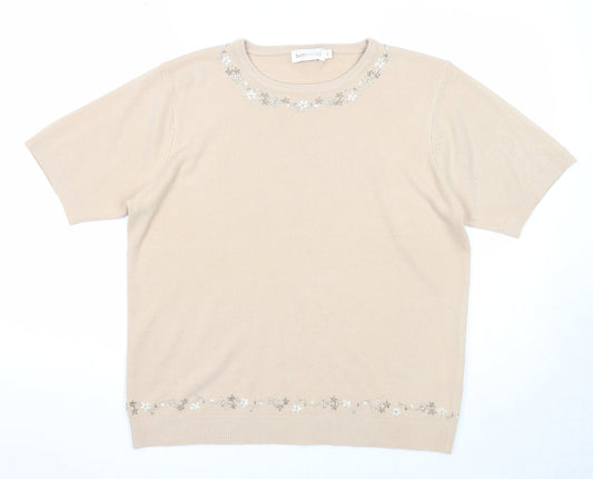 Bonmarché Womens Beige Round Neck Acrylic Pullover Jumper Size L