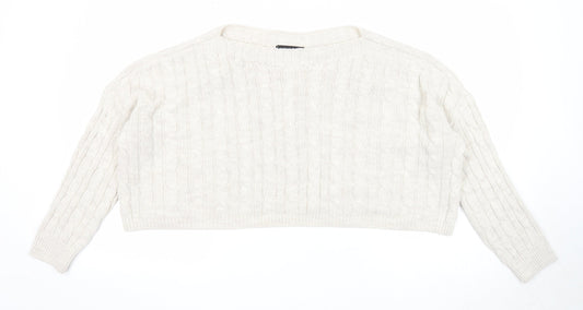Cameo Rose Womens Beige Round Neck Acrylic Pullover Jumper Size S - Cropped
