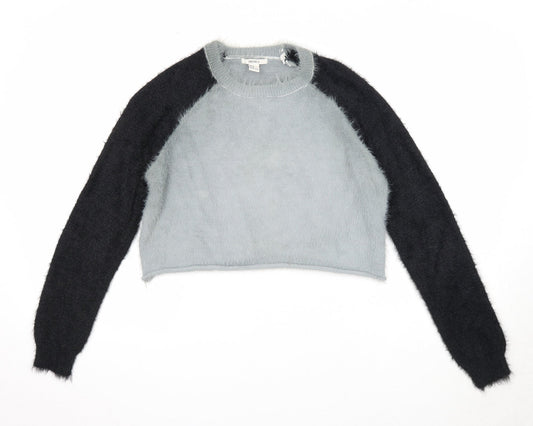 FOREVER 21 Womens Grey Round Neck Polyamide Henley Jumper Size S