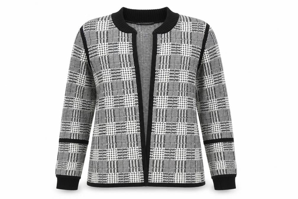 Vince Camuto Womens Black V-Neck Check Cotton Cardigan Jumper Size M