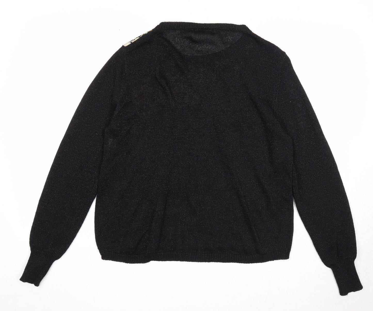 Misumi Womens Black Round Neck Floral Acrylic Pullover Jumper Size M
