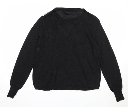 Misumi Womens Black Round Neck Floral Acrylic Pullover Jumper Size M