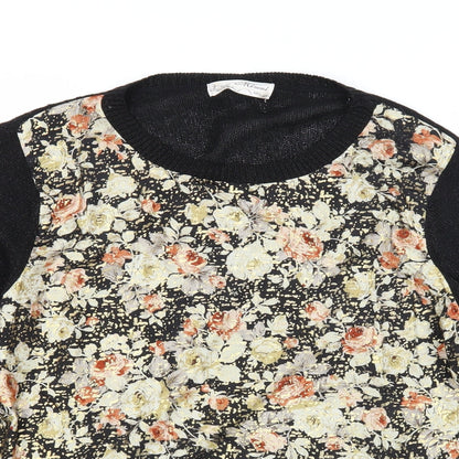 Misumi Womens Black Round Neck Floral Acrylic Pullover Jumper Size M