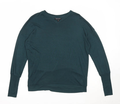 Topshop Womens Green V-Neck Polyester Pullover Jumper Size 6