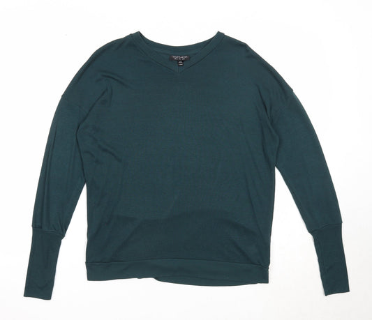 Topshop Womens Green V-Neck Polyester Pullover Jumper Size 6