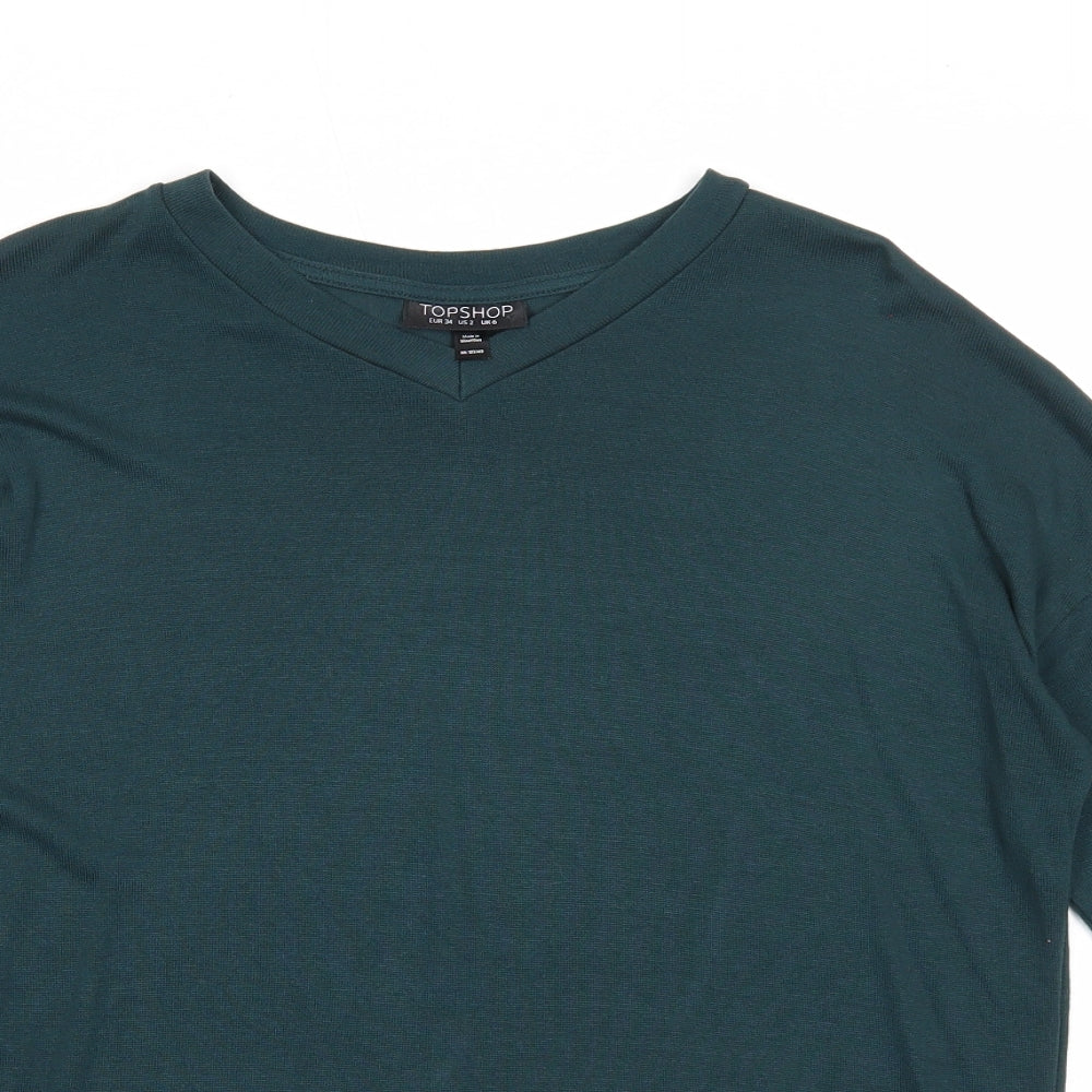 Topshop Womens Green V-Neck Polyester Pullover Jumper Size 6